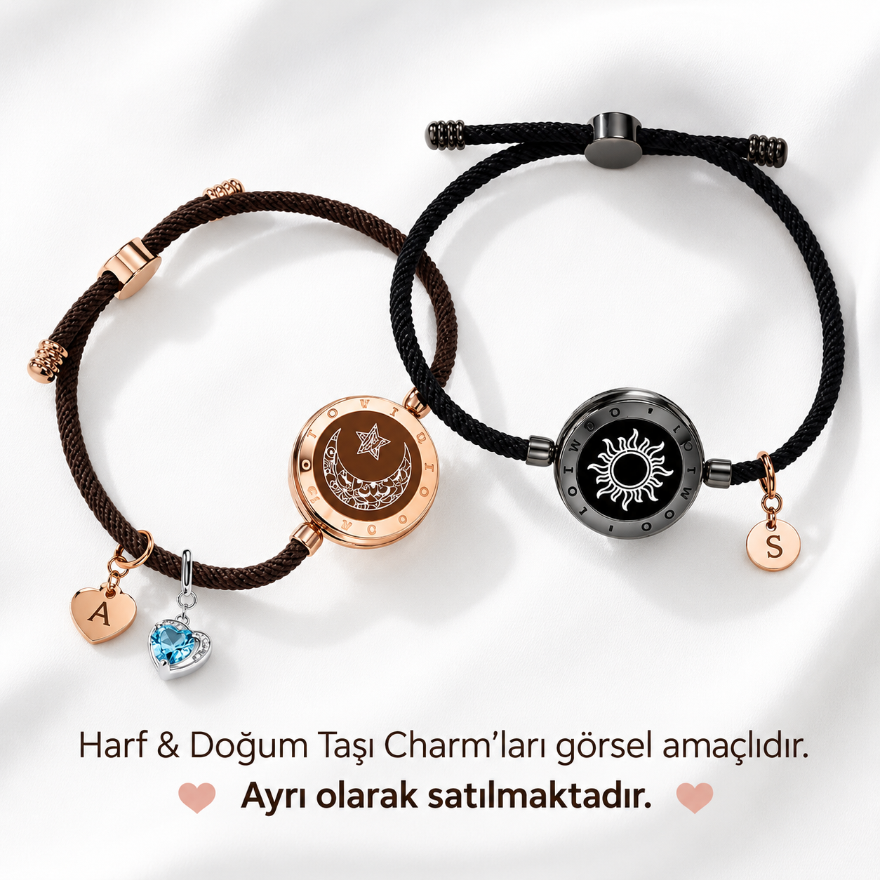 Ay ve Güneş Uzak Mesafe Çift Bilekliği - İp
